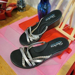 Skechers bronze and silver wedge sandals size 10